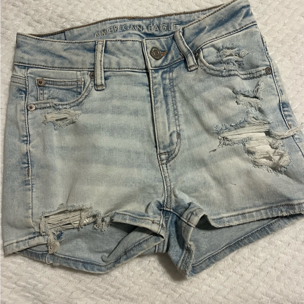 American Eagle Outfitters Light Wash Distressed Jean Shorts